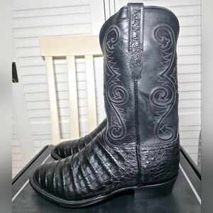 Lucchese Jones GY Ultra Caiman Cowboy Boots Black Exotic Men's Size 12 EE